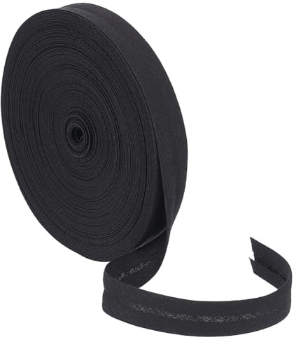BENECREAT - Cinta de sesgo de plegado simple, 20 m, cinta de sesgo negro de 14 mm de ancho, cinta de dobladillo para coser ropa de bricolaje, costura, tubería, acolchado