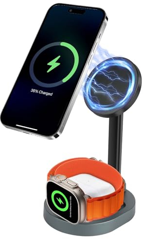 OSDUE 3-i-1 induktionsladdare, 15 W trådlös snabbladdare, vikbar för iPhone 17/16/15/14/13 Pro Max Plus, AirPods, Apple Watch magnetisk stationsstation