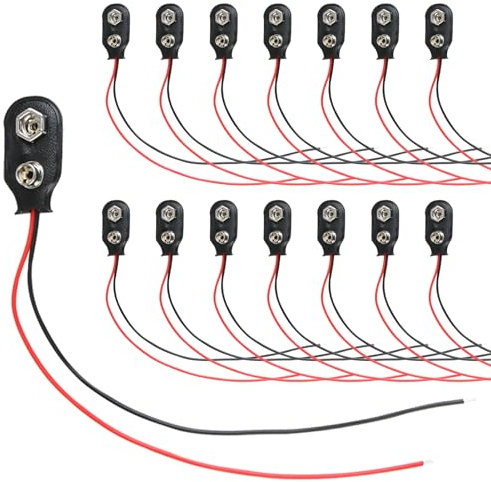 Lot de 15 Connecteur Pile à Clips, Connecteurs à Clip pour Batterie 9V, Connecteurs de Type I avec Câbles de 150mm, Idéal pour Projets DIY, Bandes LED et Expériences, Matériaux Durable et Fiables