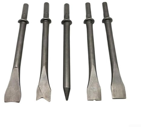 Air Hammer Chisel Set 5 Heavy Duty Tools with Hexagonal Shanks, Perfectly Suited for Automotive Repairs
