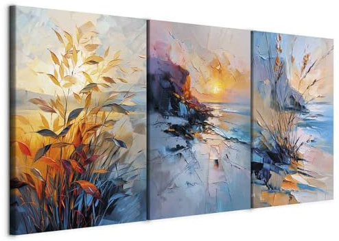 murando - Set di 3 Quadri Fonoassorbenti Decorativi Multipannello Tramonto Mare 180x90 cm (3 pz. 60x90 cm ognuno) - Collage 3 Pezzi - Quadro Moderno - - Sala da Pranzo Colori Caldi c-H-10076-b-a