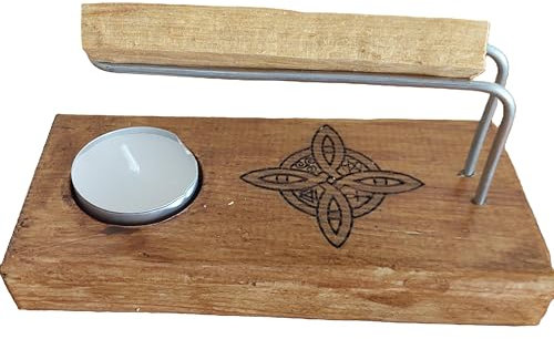 YA-DECOREGALOS Quemador de Incienso de Madera Hecho a Mano con Diseño Nudo de Bruja, Incluye Varillas metalicas, Palo Santo y Vela Elimina Malas energisa y armoniza Espacios.