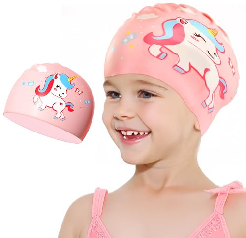 HAINLOGWANG Bonnet De Bain Enfant, Bonnet Piscine Enfant, Bonnet De Bain Fille, avec Imperméable Et Anti-Dérapant, Idéales pour La Natation Et Plongée