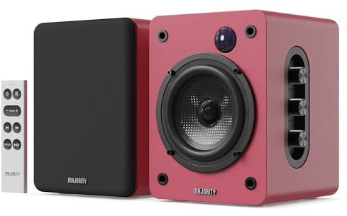 MAJORITY Bookshelf Bluetooth Speakers | Wireless Active Speakers Pair | Hi-Fi, 2.0 sound | Desktop, Monitor & PC | 60W, HD Sound, HDMI ARC, Optical, AUX & USB Playback, Remote Included D50X MAROON