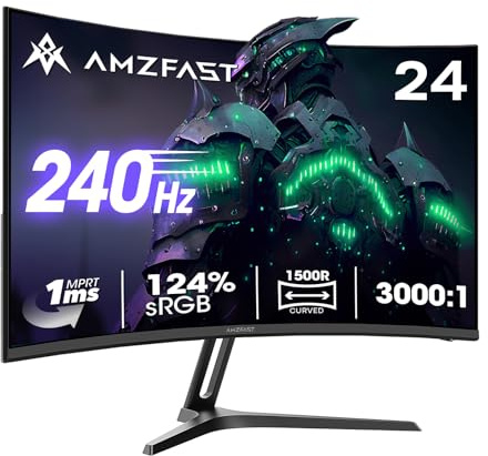 Amzfast Écran PC Gamer Incurvé 24 Pouces 240Hz/FHD 1920x1080 Gaming Moniteur, sRGB 124%, DCI-P3 93%, 1ms MPRT, Anti-Lumière Bleue, Eyes Care, Adaptive Sync, VESA 75x75, AMZG24C1Pro