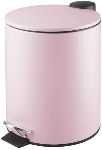 mDesign Round Pedal Bin – 5 L Metal Waste Bin with Pedal, Lid and Plastic Bucket Insert – Household Rubbish Bin for Bathroom, Kitchen and Office – Purple