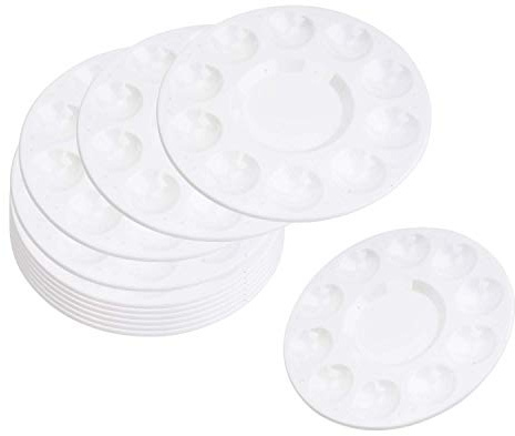 Lawei 24 Pcs Paint Palette Tray Plastic 10 Well Round Watercolor Painting Palettes for DIY Craft Artist Professional Art Painting