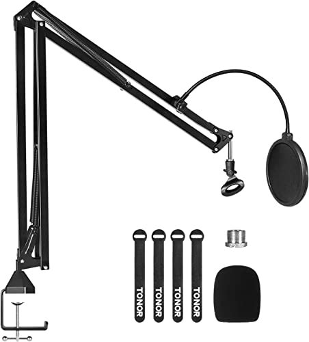 TONOR Mikrofon Arm mit hoher Kompatibilität, Microphone arm Ständer Groß bis zu 47cm Auslegerarm einstellbarer Mikrofonarm mit verbesserte Hochleistungsklemme, T30