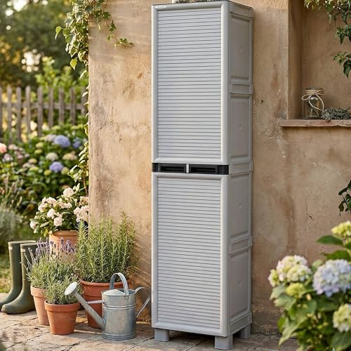 Dmora - Armadio da esterno Namur, Mobile multiuso, Armadio per lavanderia, Armadietto outdoor, 100% Made in Italy, Grigio chiaro, 50x39h172 cm