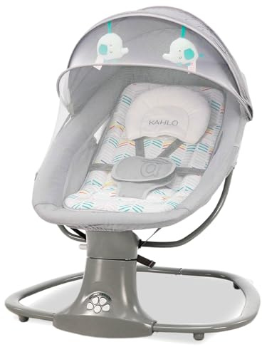 Asalvo KAHLO Hamaca Balancín con Música y Bluetooth, Balanceo Automático 5 Niveles, Capota con Mosquitera, Juguetero con 2 Juguetes, reposa cabezas, Desde 0 Meses hasta 9 Kg, Textil Lavable, Gris