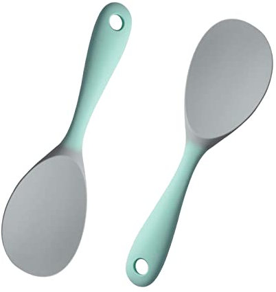 2 Pezzi Cucchiaio di Riso in Silicone, Antiaderente da Servizio in Padella, Grigio da Cucina Grande per Riso Con Foro per Appendere