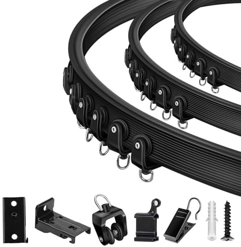 Ceiling Curtain Track, Flexible Bendable Curtain Track 12Ft Black Curved Ceiling Track for Curtain Rail Ceiling Wall Mount Curtain Sliding Track System Set for RV, Bay Window, Room Divider