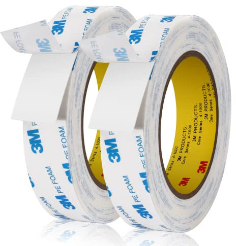 UPINS 3M Doppelseitiges Klebeband, 2 Rollen 5m Doppelseitiges Schaumstoff Klebebänder 25mm Wasserdichtes Starkes Klebeband Schaumstoffband Streifen für Haus Büro Basteln