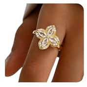 NONAMOIS Gold Rings for Women Open Anti Anxiety Spinner Ring Adjustable Fidget Rings Evil Eye Flower Ring Jewelry