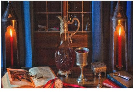 Adults 1000 Piece Jigsaw Puzzle-Book, candle, bottle, wine, cup, pocket watch, ,puzzles for adults, family puzzle game birthday gifts, paper 38x26