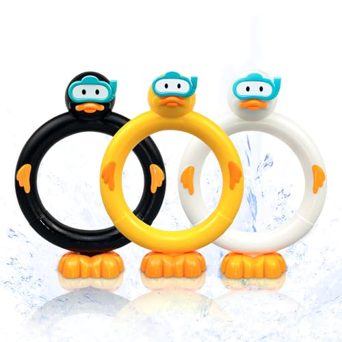 zeeloopbee Duck Swimming Diving Pool Toys for Kids Ages 4-8, 3pcs Training Sinking Throwing Dive Pool Rings for Kid Diving, Summer Underwater Toys Sinking Pool Toys for Kids Ages 8-12(Duck Rings)