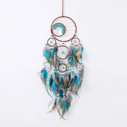 Attrape-rêves Bleu, BetterJonny 80cm Capteur de Reves en Plumes Grand Attrape Rêve Capteur de Rêves Vintage Dream Catcher Handmade Attrapeur de Rêves Capteur de Rêves Handwerk Zimmerdekoration Blau
