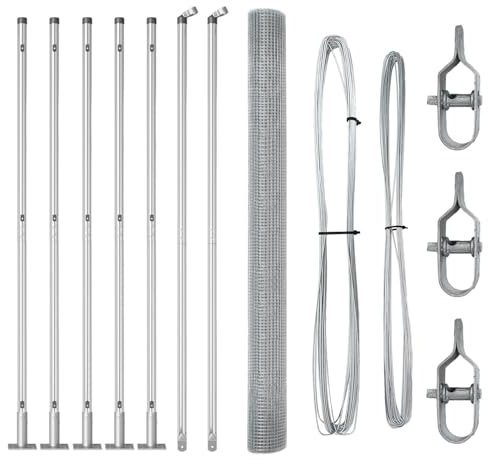 vidaXL Valla de Alambre Soldado con 7 Postes Flangados 14X10 m Acero Galvanizado Duradero Paquete de Instalación Exterior Jardín Metal Malla Geométrica Estilo Tradicional