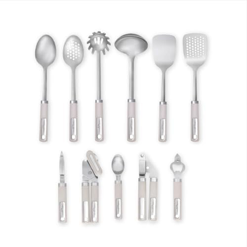 Laura Ashley 11 Pcs Lot Ustensile Cuisine en Acier Inox – Poignée Souple, Résistant à la Chaleur et Lavable au Lave-Vaisselle – Set Ustensile Cuisine Idéal pour Toutes vos Préparations