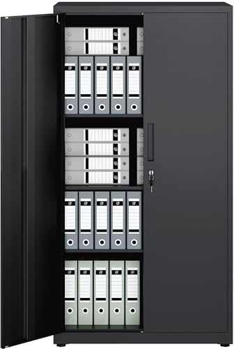 LAND·VOI Steel Storage Cabinet, 4-Tier Lockable Cabinet with Adjustable Shelves, Double-Door Cupboard Storage, For Home, Office Storage, 40×80×151.5cm, Tall Cabinet, Black