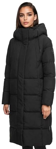 MARIKOO Damen Wintermantel (XS-3XL) - gesteppt, abnehmbare Kapuze, Bewegungsschlitz - N099 - Schwarz Größe M - Gr.M