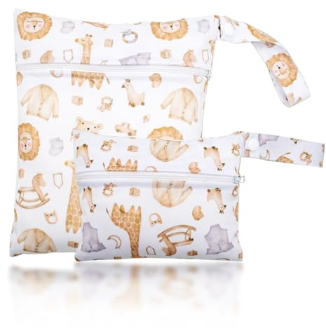 VYNZOR 2 pezzi Wetbag Pannolini Lavabili, Impermeabile Riutilizzabile, Bagnati e Asciutti con Doppia Cerniera, Bustine Sacchetti Cambio Neonato Ospedale per Viaggi, Spiaggia, Piscina, Palestra