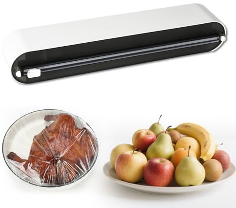 Magnetic Plastic Wrap Dispenser with Cutter, No-Drill Wall Mount Aluminum Foil Holder with Slide Cutter, Cuts Aluminum Foil, Saran Wrap, Cling Wrap, Wax Paper (Grey-Plastic)