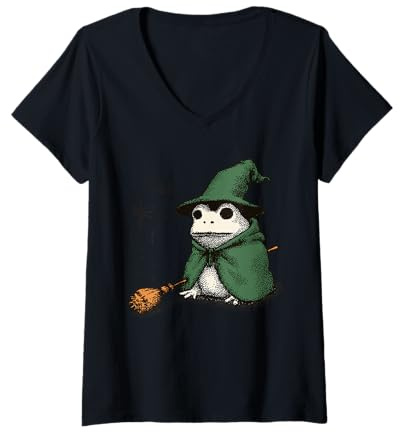 Mujer Cottagecore Frog Wizard - Camiseta de fantasía caprichosa Camiseta Cuello V