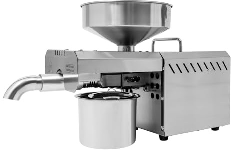 Pressa olio elettrica, 610 W, 220 V, macchina di estrazione dell'olio in acciaio inox da 60 dB, temperatura regolabile, 40 – 240 °C, pressa per olio a freddo/caldo, con coppa dell'olio, guanto e