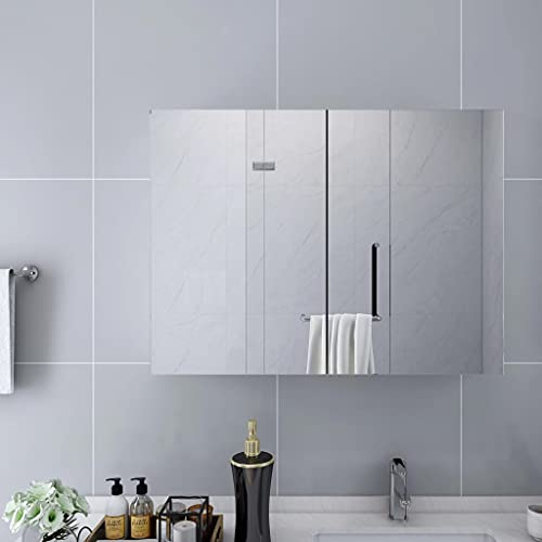 Hoopleep White Bathroom Mirror Cabinet, Wall-Mounted Storage Organizer, Modern Vanity with 2 Doors, 3 Compartments, Movable Shelves, 80x15x60 cm MDF, USB Interface for Toiletries & Bath Items