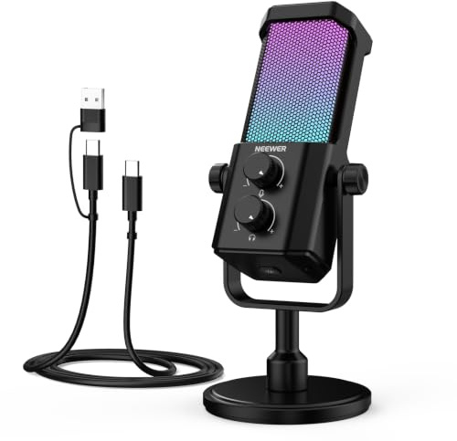 NEEWER AI USB Podcasting Microphone, Plug & Play Cardioid RGB Mic, UM01