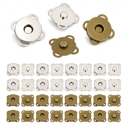 ARYIMYDP 16 Pares Botones Magnéticos, 14 mm y 18 mm en Plata y Bronce, Cierres para Bolsos, Botones de Presión de Metal para Coser, Manualidades, Chaquetas, Abrigos, Ropa