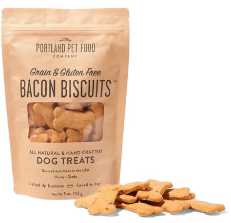 Portland Pet Food Company Bacon Dog Treats Healthy Biscuits for Large Medium & Small Dogs - Grain-Free, Human-Grade, All Natural Dog Cookies, Snacks & Training Treats - Made in the USA - 5 oz