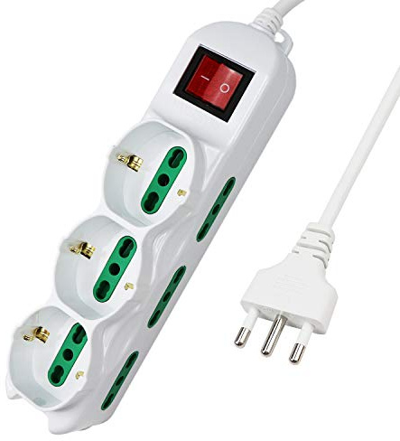 Extrastar Ciabatta Multipresa elettrica 9 Posti 3 polivalenti (schuko 10/16A) 6 bivalenti 10/16A, Colore bianco, Cavo 5 m - Spina 16A