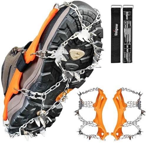 Unigear Crampones Ligero de Nieve Hielo 24 Puntas Dientes De Acero Zapatos Antideslizante para Cámping Alpinismo Acampada Senderismo Marcha Invierno