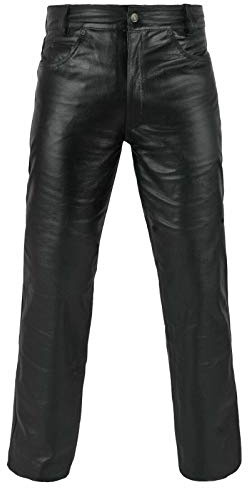 FNine Genuine Leather Full Grain Motorbike Leather Pants, Motorcycle Style, 32 Inches Waist, Black