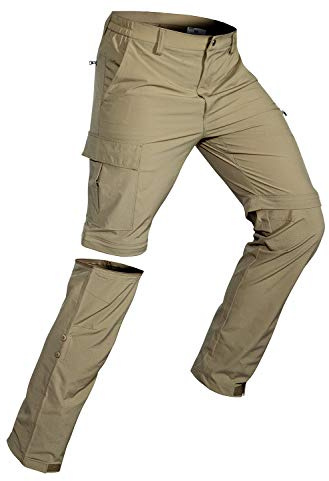 Wespornow Herren Zip-Off-Wanderhose-Abnehmbar-Trekkinghose, Atmungsaktiv Outdoorhose Arbeit Hosen Schnell Trockend Sommer Funktionshose mit 5 Taschen (Khaki, XL)