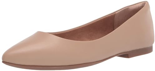 Amazon Essentials Women's Pointed-Toe Ballet Flat, Beige Faux Leather, 5 UK