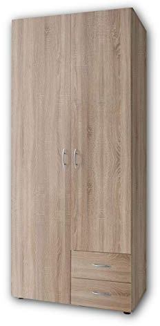 Stella Trading BASE Zeitloser Kleiderschrank in drei verschiedenen Größen - Vielseitiger Drehtürenschrank in Eiche Sonoma Optik - 81 x 176 x 51 cm (B/H/T)