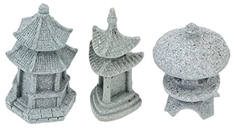 Cabilock 3pcs Miniature Fairy Garden Decoration Japanese Pagoda Lantern Mini Statue Zen Garden Meditation Ornaments for Patio Micro Landscape Bonsai Decoration Grey