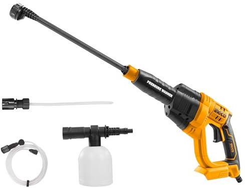 INGCO 20V Cordless Pressure Washer (Body Only) Lithium-Ion Power Washer 24.8Bar Pressure 2.2L/min Flow Rate 6-way Nozzle 6M Hose CPWLI2008