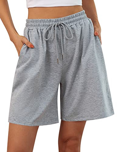 Jezonga Women's Running Shorts Casual Lounge High Waist Gym Athletic Sweat Jogging Sport Workout Hiking Fashion with Pockets（Grey，M）