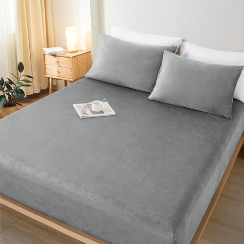 Lanqinglv Flanell Spannbettlaken Bettlaken 180x200 cm bis 25-35 cm Steghöhe Boxspringbett Topper Flauschige Warme Samt Boxspringbett Spannbetttuch Leintuch Cashmere Touch,Grau
