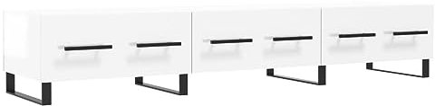 vidaXL Engineered Wood TV Cabinet with 3 Drawers - High Gloss White Media Stand - Iron Legs