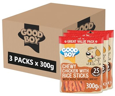 Good Boy Chicken & Rice Sticks - Low Fat Natural Dog Treats - Rawhide Free Recipe - Bulk Box - 3 x 300g