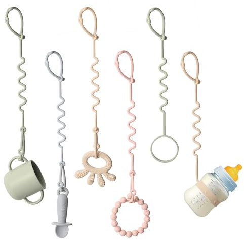Andy Bear Toy Straps for Baby 6 Pack Keep Your Baby's Toys and Sippy Cups Secure with Toy Straps and Sippy Cup Strap Adjustable Silicone Toy Straps for Strollers High Chair, Stroller Accessories