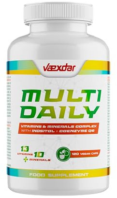 Multivitamínico Completo - 23 Vitaminas y Minerales con Coenzima Q10 e Inositol - Suplemento para Energía, Sistema Inmune y Bienestar - 120 Cápsulas Vegetales - Vaexdar
