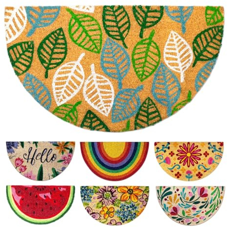 LUA VIKA Felpudo Entrada casa Originales - Hojas - 40x70 cm - Alfombra Entrada casa Exterior e Interior - Felpudo Coco semicircular - Resistente y Antideslizante