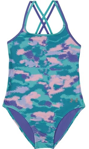 Under Armour Girls' One Piece Swimsuit, UPF 50+ Sun Protection, Quick Drying Bathing Suit, Turquoise Camo, 10