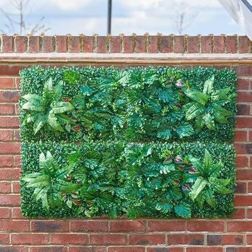 Garden Mile 2pc Artificial Plant Flower Living Wall Panels Realistic Fern Plant Wall Panels Privacy Living Wall Fence Screening Home Garden Spring Leaf Backdrop for Indoor or Outdoor 60 x 40 cm